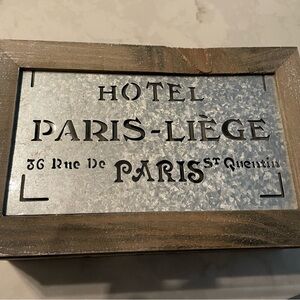 Vintage Style Metal and Wood “Paris” Tea Box Caddy